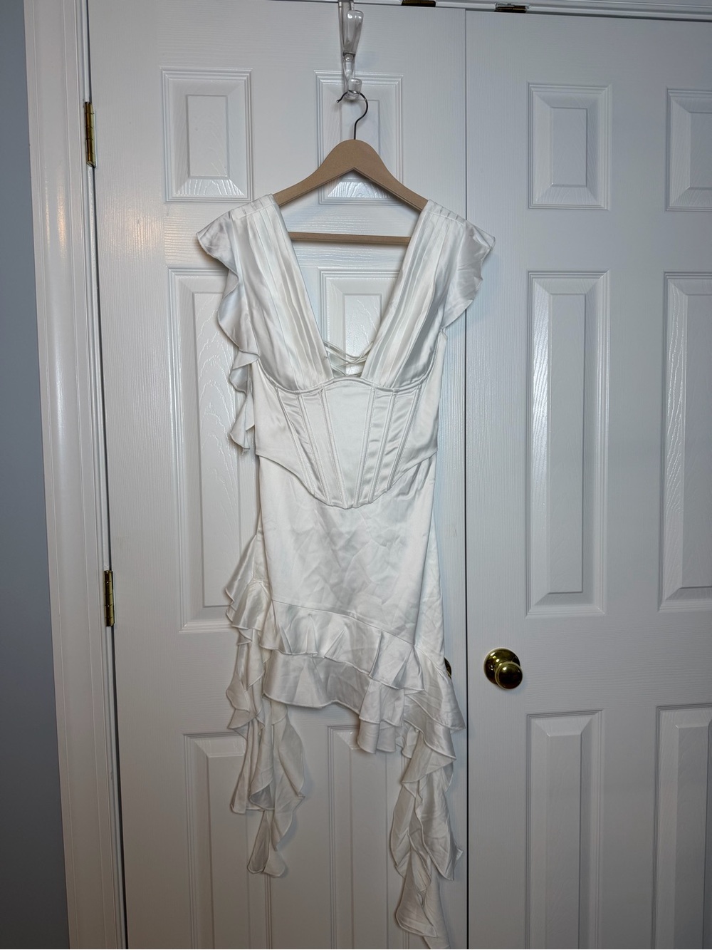 BabyBoo White Ruffled V-Neck Wedding Dress